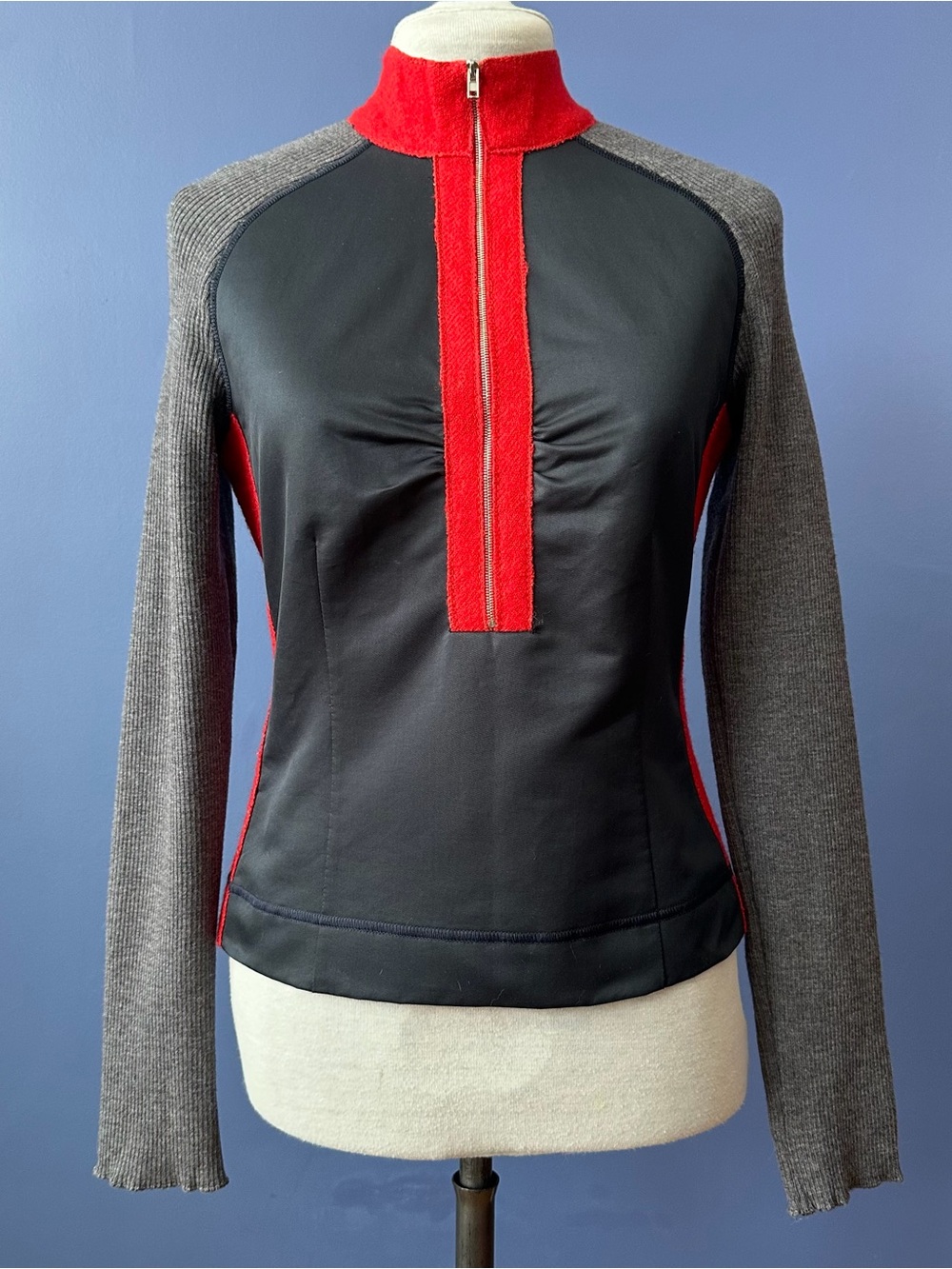 Vintage 90’s Miu Miu Red Navy Grey Sporty Ling Sleeve Top